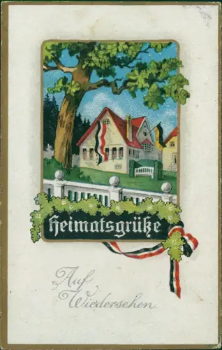 Künstlerkarte Militär Heimatsgrüße Patriotika Haus Eichenbaum 1918 Gold