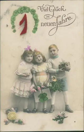 Neujahr Sylvester New Year Fotokunst Kinder mit Glückssymbolen 1925