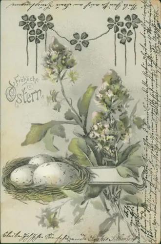 Ansichtskarte  Ostern Easter Künstlerkarte Blumen Osternest 1905