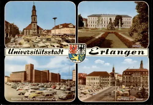 Erlangen VW Käfer Autos Hugenottenplatz, Siemens-Schuckert-Hauptverwaltung 1963