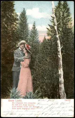 Ansichtskarte  Erste Liebe - Liebespaar im Wald 1905