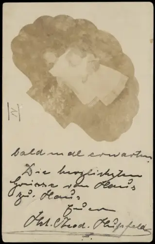Aufnahme zweier Kinder Mädchen im Garten, Wolkenrahmen 1904 Privatfoto