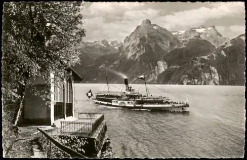 Ansichtskarte Sisikon Tellskapelle mit Dampfschiff Schiller 1955