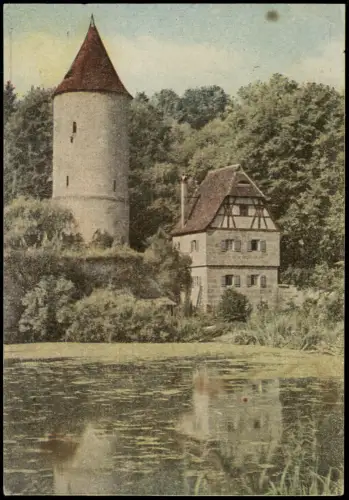 Ansichtskarte Dinkelsbühl Turm mit Fachwerkhaus am Wasser 1925