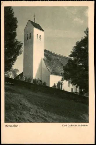 Photo-Porst Kamerawerbung:Kirche auf einem Hügel (Himmelan!) 1935
