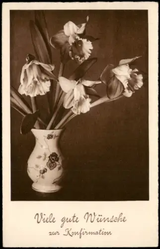 Ansichtskarte  Osterglocken in Vase, Konfirmationskarte 1920