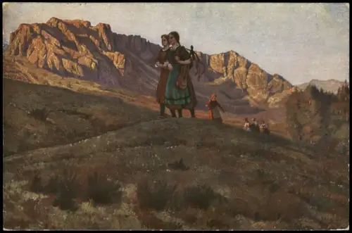 Ansichtskarte  Wandervögel in Gebirgslandschaft von Rob. Kämmerer 1919
