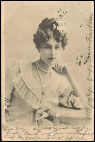 Ansichtskarte  Porträt einer jungen Frau mit Perlenschmuck 1903