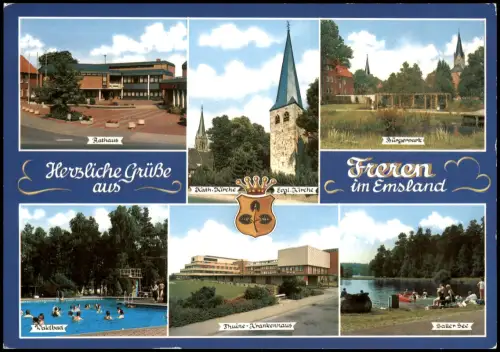 Freren Mehrbild-AK u.a. Freibad, Krankenhaus, Saller See uvm. 1980