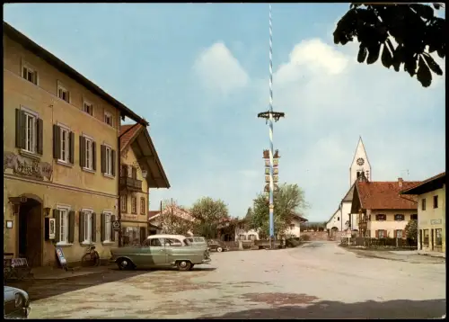 Ansichtskarte Vagen-Feldkirchen-Westerham Ortsansicht, Gasthaus, Maibaum 1955