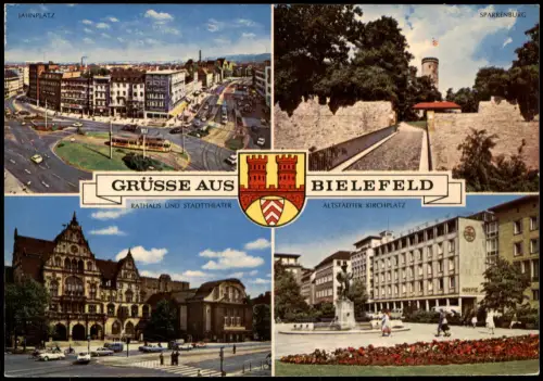 Bielefeld Mehrbildkarte mit Kirchplatz, Jahnplatz, Sparrenburg, Theater 1965
