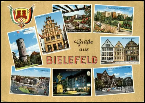 Bielefeld Mehrbild-AK u.a. mit Sparrenburg, Jahnplatz, Crüwell-Haus uvm. 1970