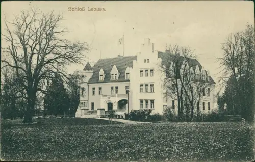 Ansichtskarte Lebusa Schloß - Gartenseite 1917