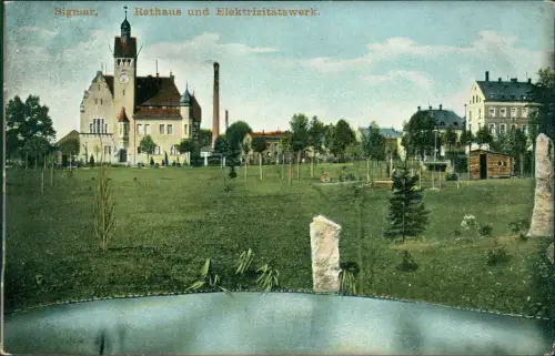 Ansichtskarte Siegmar-Chemnitz Rathaus und Elektrizitätswerk. 1909