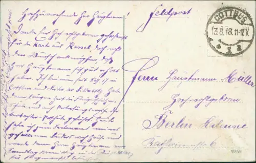 Ansichtskarte Cottbus Marktplatz mit Rathaus Kutschen Straßenbahn 1918