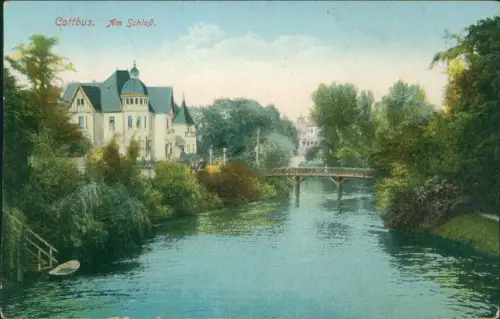 Ansichtskarte Cottbus Am Schloß - Spreepartie 1914