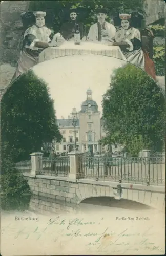 Ansichtskarte Bückeburg Am Schloß - Darüber Menschen in Tracht 1906