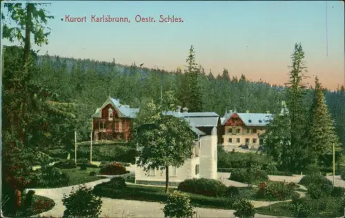 Postcard Karlsbrunn Karlova Studánka Ortspartie Oestr. Schlesien 1912