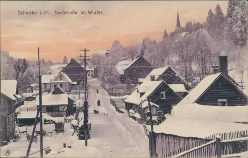 Ansichtskarte Schierke Dorfstraße im Winter. Harz 1913
