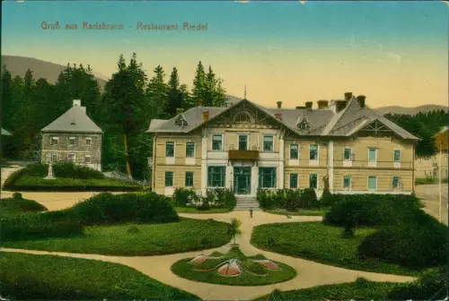 Postcard Karlsbrunn Karlova Studánka Restaurant Riedel 1914