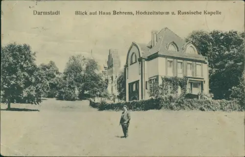 Darmstadt Blick auf Haus Behrens, Hochzeitsturm u. Russische Kapelle 1914
