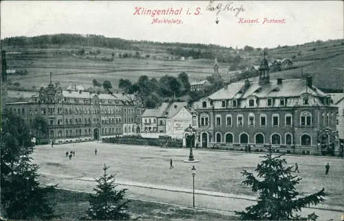 Ansichtskarte Klingenthal Marktplatz. Kaiserl. Postamt 1913