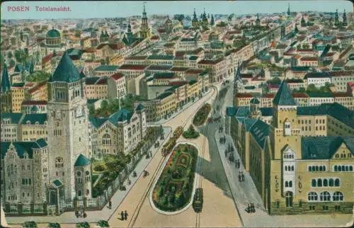Postcard Posen Poznań Straße Künstlerkarte 1915  gel. Feldpoststempel