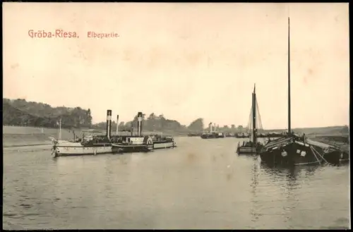Ansichtskarte Gröba-Riesa Elbepartie. Dampfer 1912