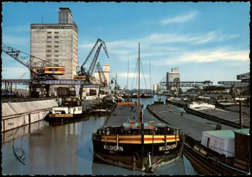 Ansichtskarte Stuttgart Neckarhafen Frachtschiffe mit Kran-Anlagen 1969