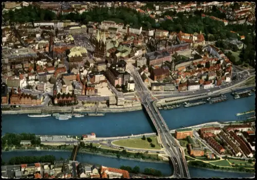 Ansichtskarte Bremen Luftbild Luftaufnahme City mit Dom und Weser 1965