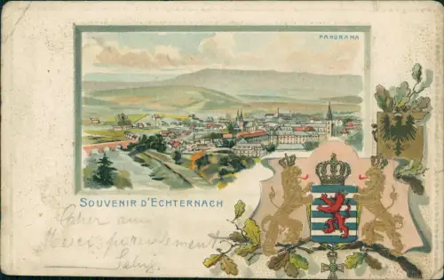Postcard Echternach Stadt Heraldik 1902 Goldprägung  Luxemburg