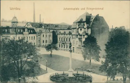 Ansichtskarte Werdau Johannisplatz Kriegerdenkmal Fabriken 1912