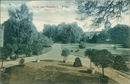 Ansichtskarte Meyenburg Parkansicht. 1910  Prignitz