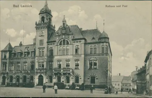 Ansichtskarte Bad Lausick Lausigk Rathaus und Post Soldat 1916