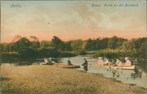 Ansichtskarte Görlitz Zgorzelec Neisse. Partie an der Sandbank. Ruderer 1909