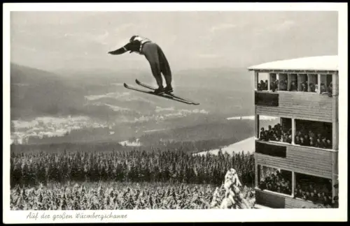 Ansichtskarte Braunlage Skispringer auf der Großen Wurmbergschanze 1955