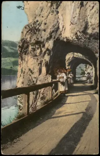 Ansichtskarte Mondsee Tunnel an der Kienbergwand 1909