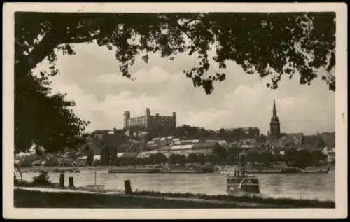 Postcard Pressburg Bratislava Burg Bratislava und Donauufer 1946
