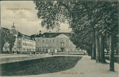 Ansichtskarte Schwedt/Oder Schlossfreiheit mit Schloss. 1912