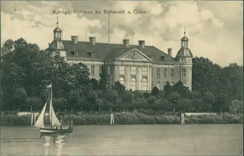 Ansichtskarte Schwedt/Oder Schloß und Segelboot 1911