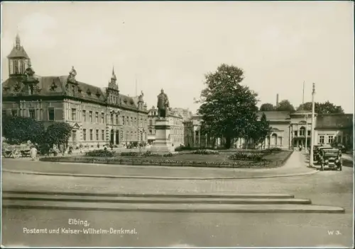 Postcard Elbing Elbląg Postamt und Kaiser-Wilhelm-Denkmal. 1930