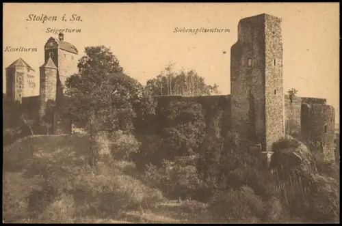 Ansichtskarte Stolpen Burg Stolpen Koselturm Siebenspitzenturm 1912