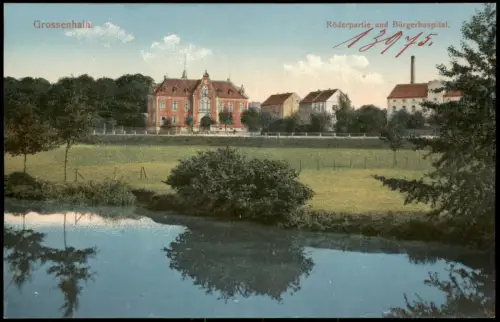 Ansichtskarte Großenhain Röderpartie und Bürgerhospital 1912