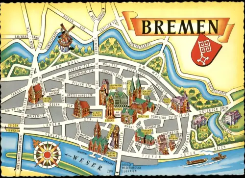 Bremen Stadtteilansicht, Innenstadt Karte, Stadtkarte Stadtplan 1968