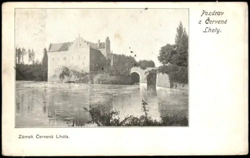 Postcard Červená Lhota Wasserschloss mit Steinbrücke 1915