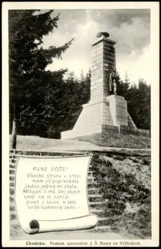 Klenčí pod Čerchovem Denkmal für J. Š. Baar auf den Výhledy, Chodsko 1938