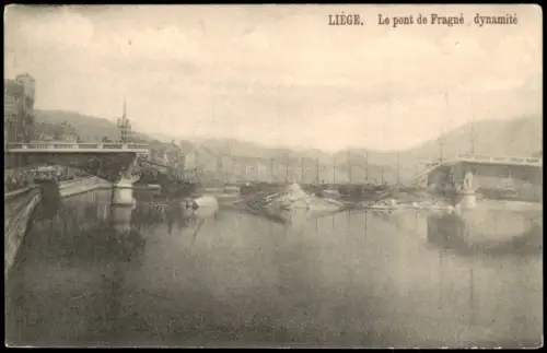 Postkaart Lüttich Luik Lîdje Zerstörte Pont de Fragnée 1919