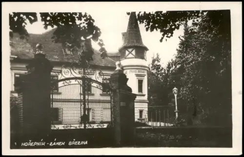 Hořepník Schloss Březina (Zámek Březina) mit Tor und Turm 1936