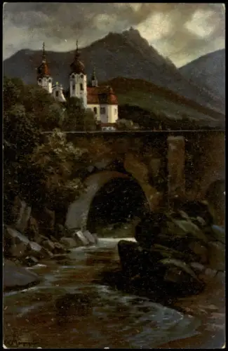 Postcard Haindorf Hejnice Kloster-Kirche mit Nuß-Stein 1920
