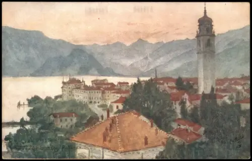 Pallanza-Verbania Kirche San Leonardo mit Campanile Gebirgskulisse 1910